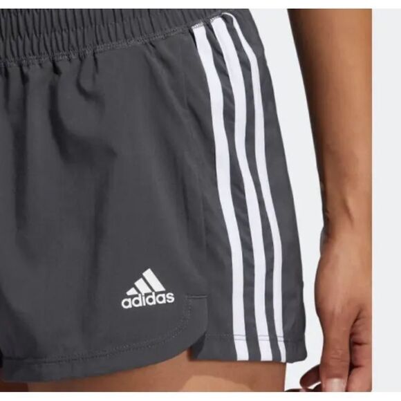 Adidas women’s L pacer 3 stripe gray shorts NWT athleisure activewear workout - Picture 13 of 16